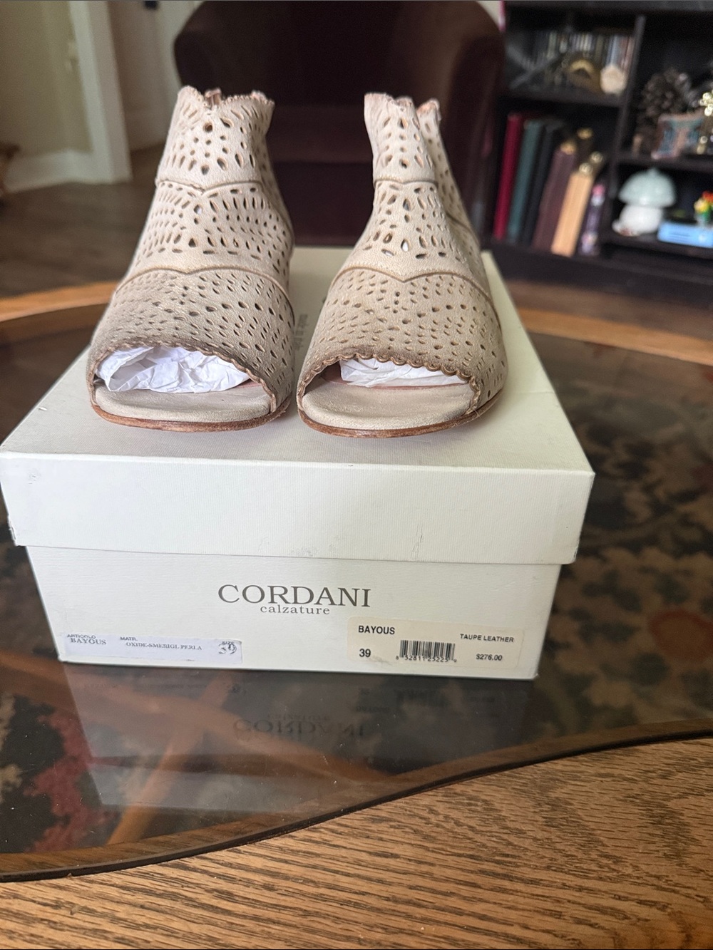 Cordani Taupe Perforated Peep-Toe Mules